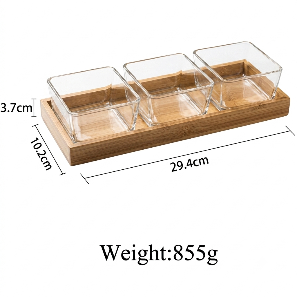3-pc Square Storage Jar Set with Wooden Tray