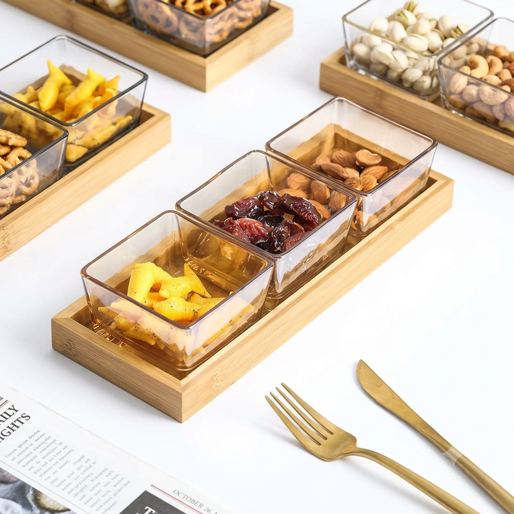 3-pc Square Storage Jar Set with Wooden Tray
